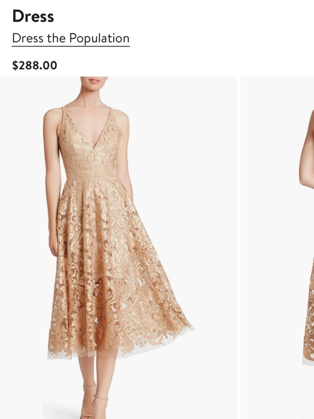 Dress the Population Gold Lace Midi Dress with V-Neck